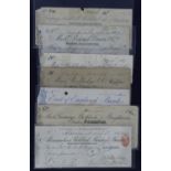 Cheques (7), 6 x Suffolk issues, Halesworth 1874, Woodbridge 1882, Saxmundham, Eye 1842, Bury St.