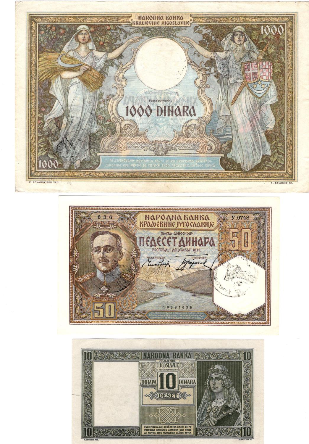 Yugoslavia Italian Occupation of Montenegro during WW2 (3), 1000 Dinara issued 1941 (old date - Image 2 of 2