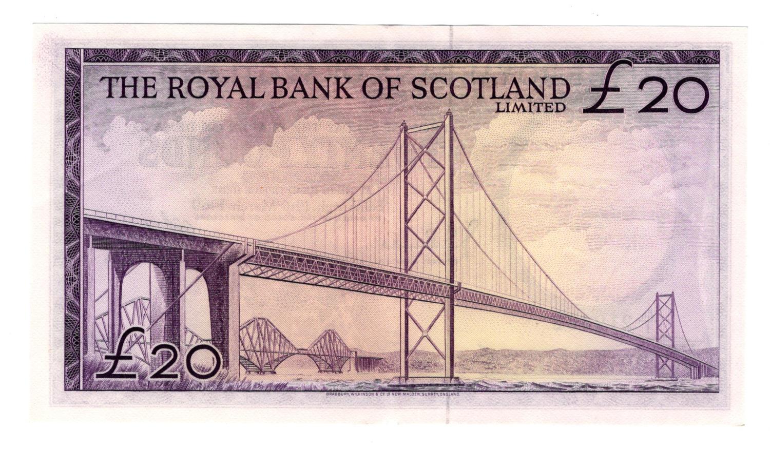 Scotland, Royal Bank of Scotland 20 Pounds dated 19th March 1969, signed Robertson & Burke, serial - Image 2 of 2