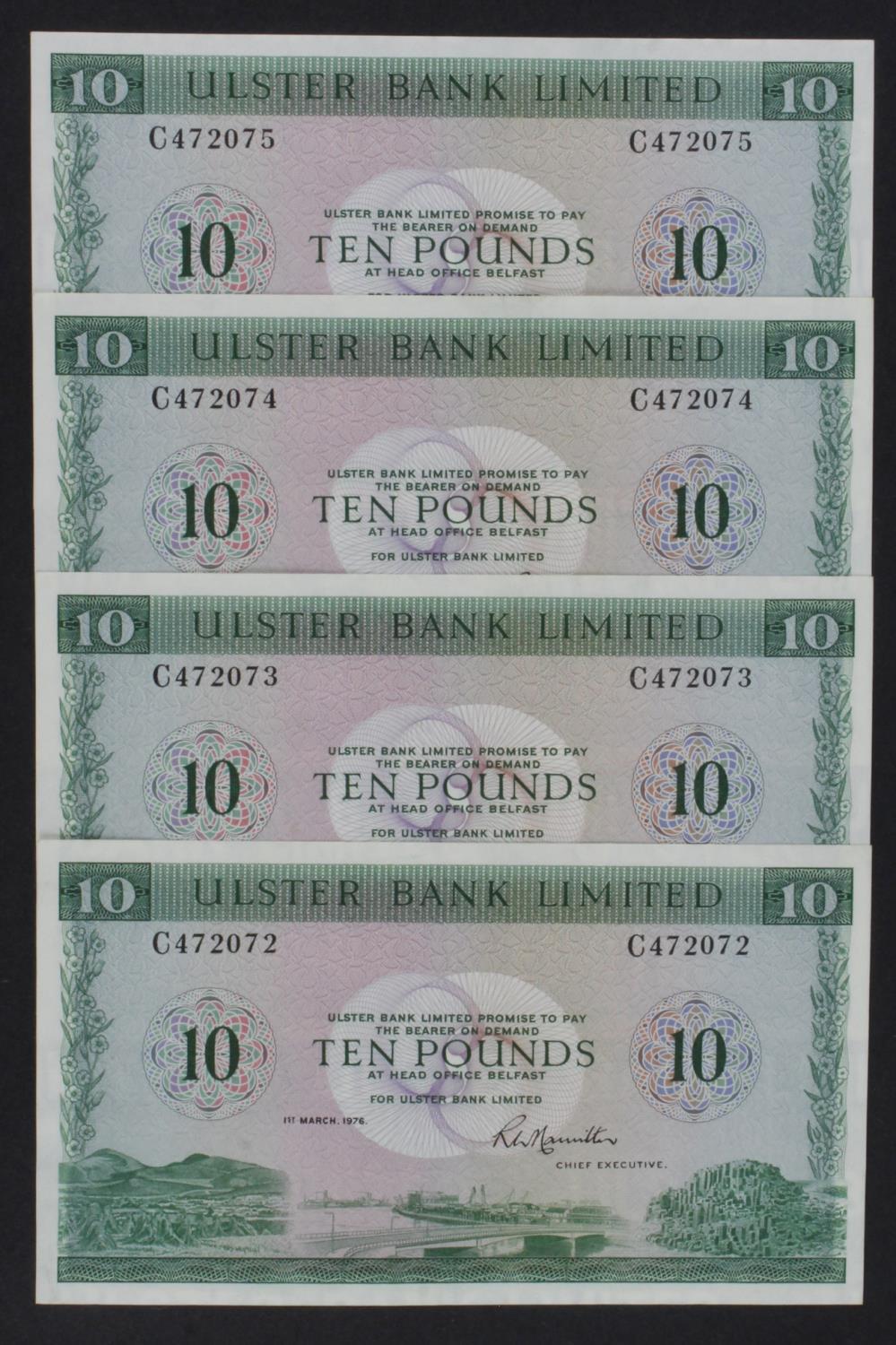 Northern Ireland, Ulster Bank Limited 10 Pounds (4) dated 1st March 1976, signed R.W. Hamilton, a