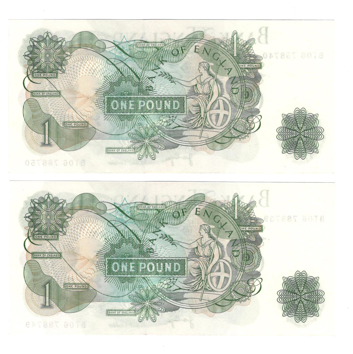 ERROR Page 1 Pound (2) issued 1970, consecutively numbered pair of mismatched serial numbers, top - Image 2 of 2