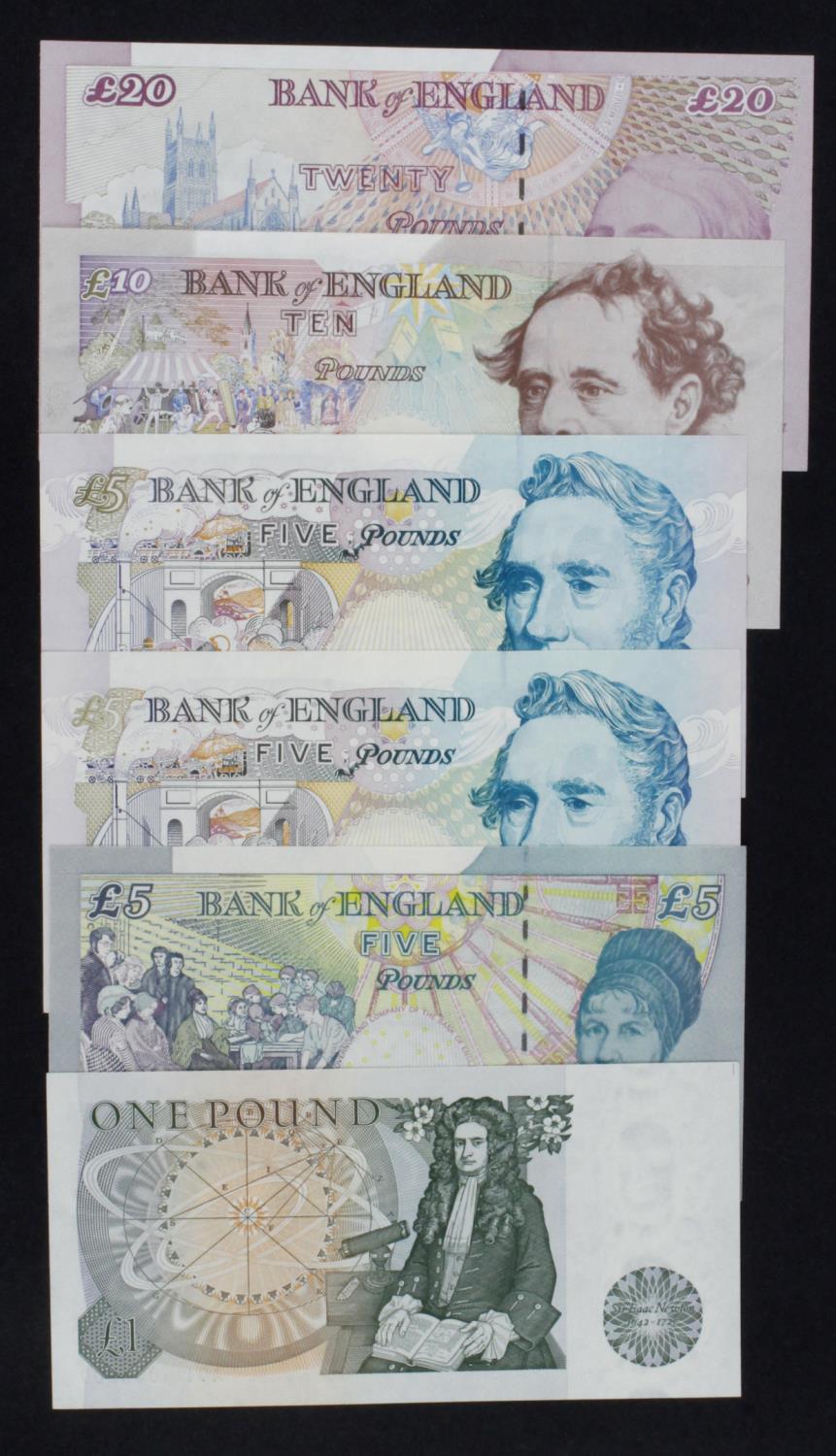 Bank of England (6), a group of FIRST RUN notes all with LOW serial numbers comprising, Page 1 Pound - Image 2 of 2