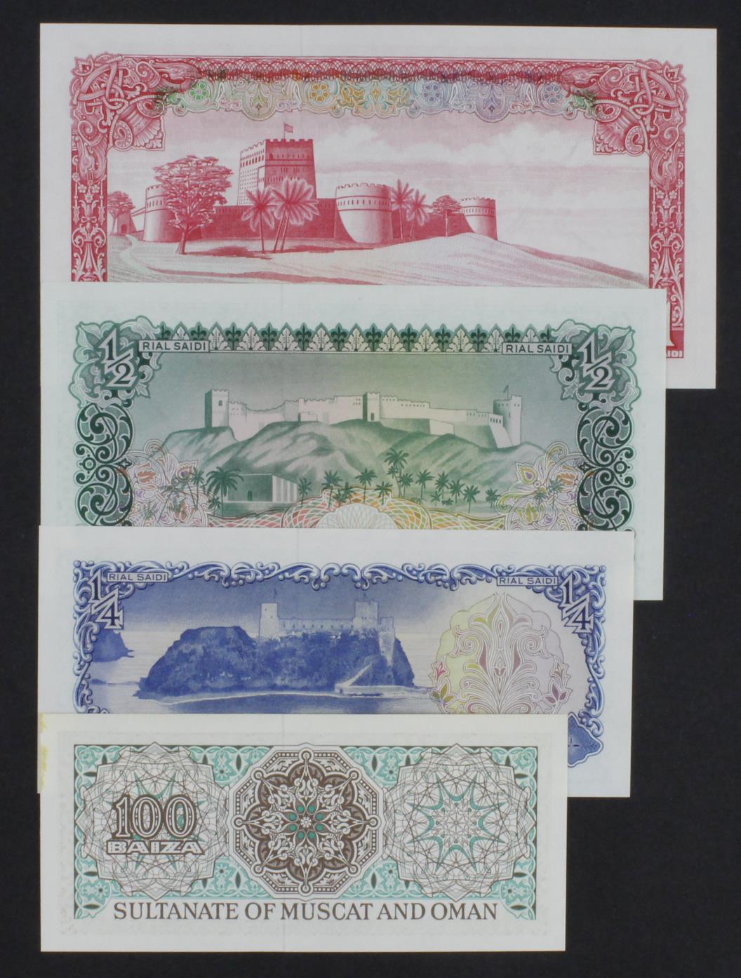 Oman, Sultanate of Muscat & Oman (4), 1 Rial Saidi, 1/2 Rial Saidi, 1/4 Rial Saidi and 100 Baiza not - Image 2 of 2