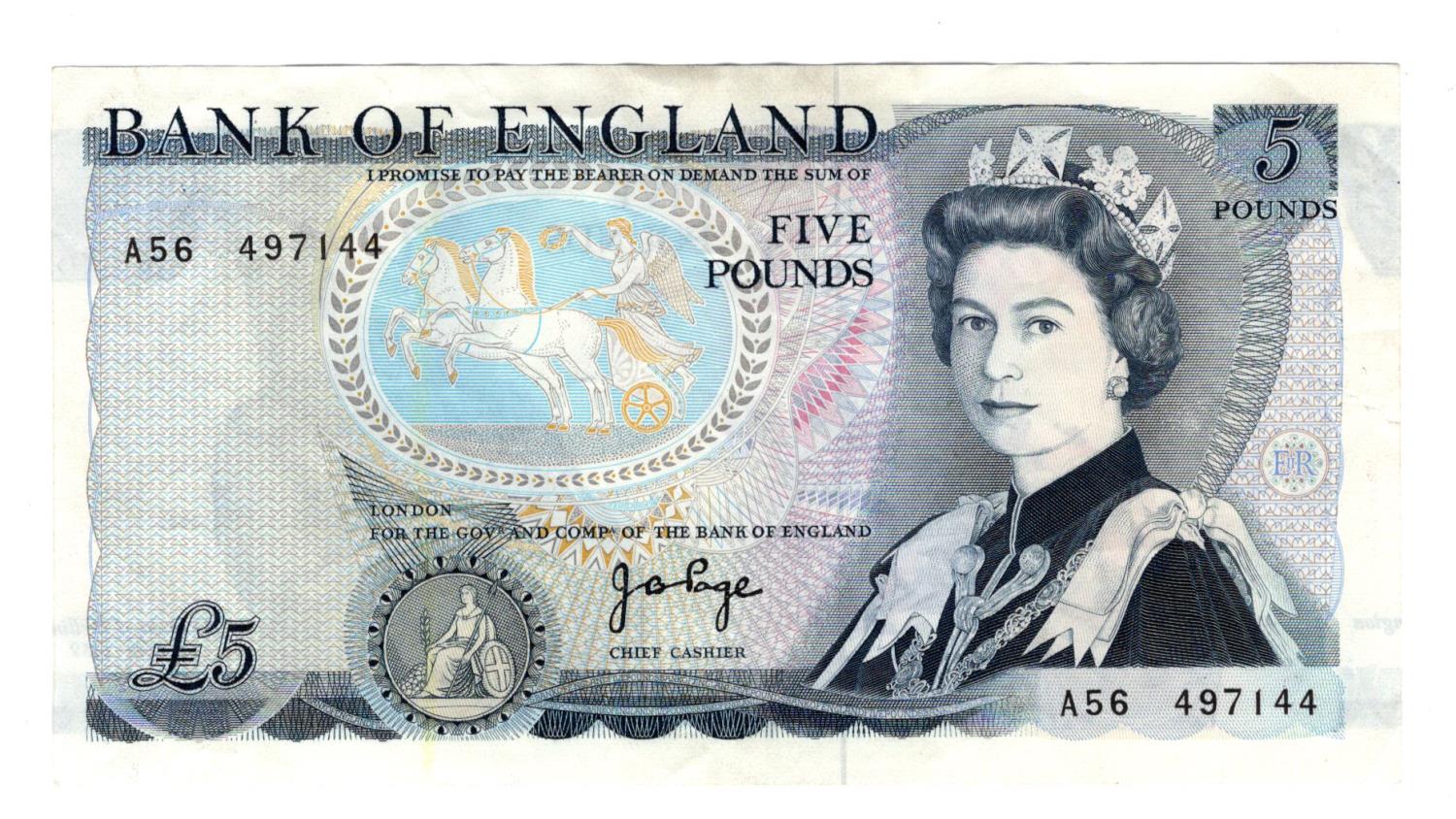 ERROR Page 5 Pounds issued 1971, major misplaced design, reverse design shifted to right and part of