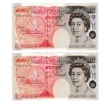 Bailey 50 Pounds (B404) issued 2006 (2), a consecutively numbered pair, serial R66 476692 & R66