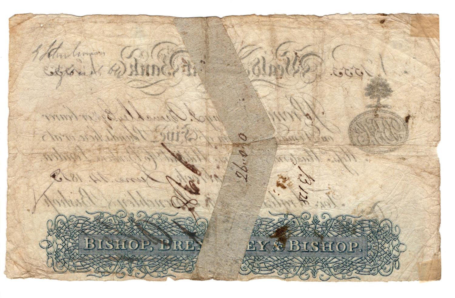 Weald of Kent Bank Cranbrook 5 Pounds dated 1813, serial No. 1553 for Argles Bishop, Benchley & - Image 2 of 2