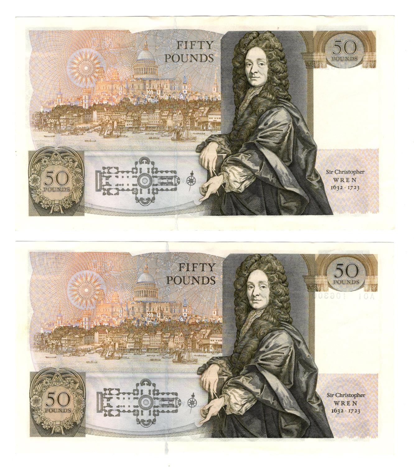 Somerset 50 Pounds (2) issued 1981, a consecutively numbered pair of FIRST RUN notes, serial A01 - Image 2 of 2