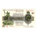 Warren Fisher 10 Shillings (T30) issued 1922, serial K/24 442582 (T30, Pick358) small rust mark from