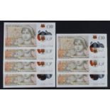 Cleland 10 Pounds (7) issued 2015, two consecutively numbered runs comprising 4 notes and 3 notes,