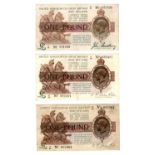 Bradbury & Warren Fisher (3), Bradbury 1 Pound issued 1917 serial E/38 851643 (T16, Pick351) Fine,