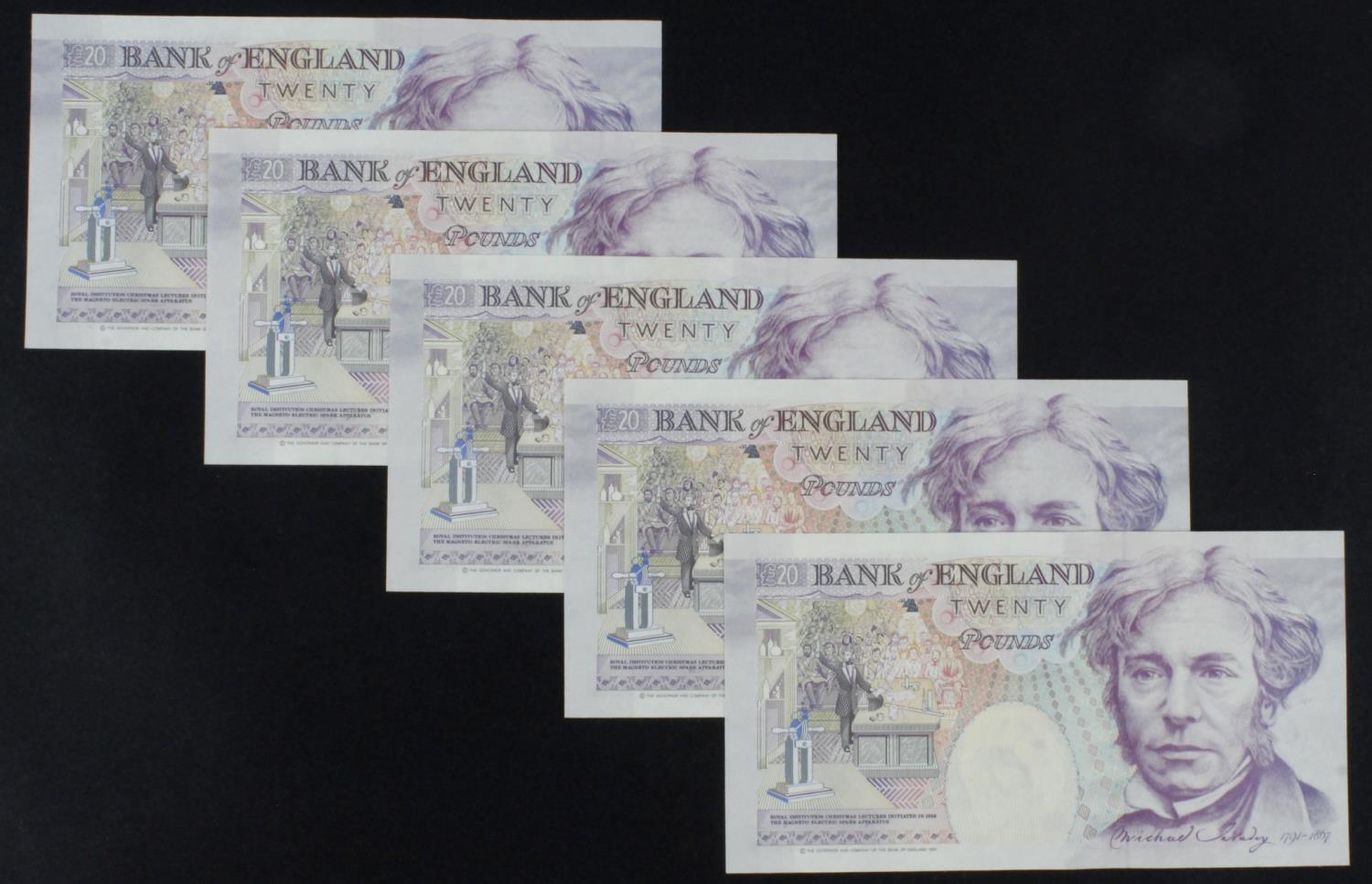 Gill 20 Pounds (B358) issued 1991 (5), a consecutively numbered run of FIRST SERIES notes, serial - Image 2 of 2