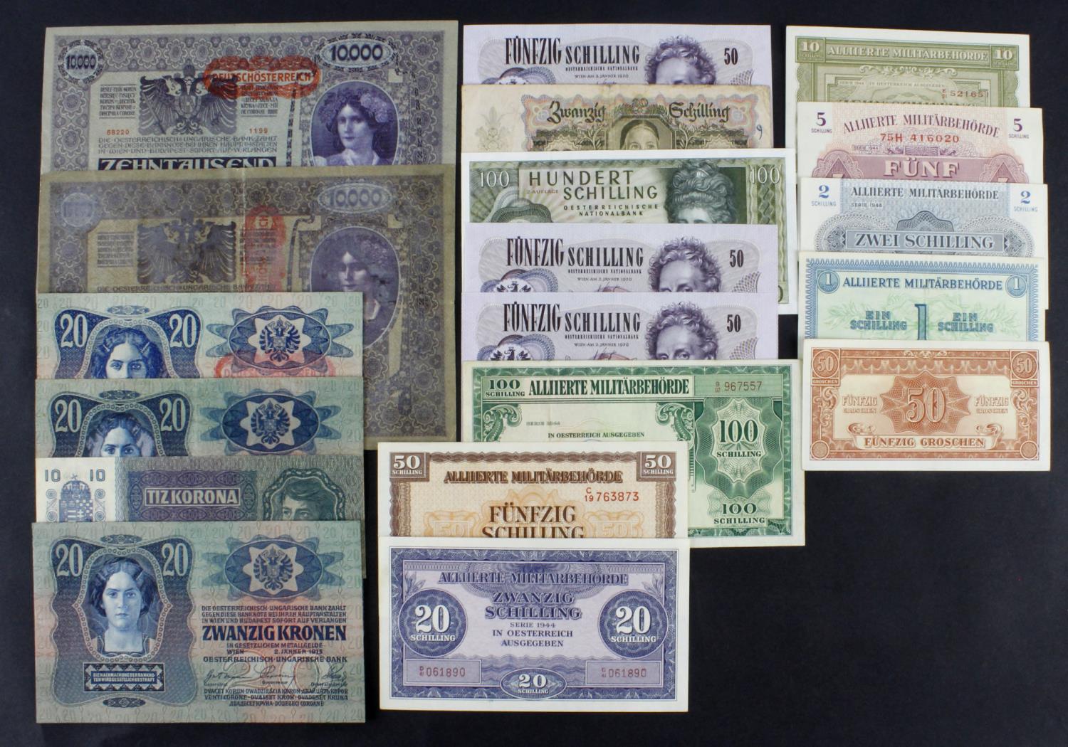 Austria (19), an interesting group comprising 50 Schilling (2) dated 1970, 20 Kronen dated 1913,