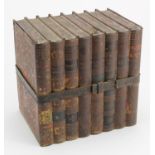 Huntley & Palmers novelty biscuit tin, depicting eight leather bound books, height 16cm, width 16cm,