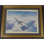 Bader (Douglas ). A Spitfire print, signed by Douglas Bader & Johnnie Johnson, mounted, framed and