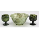 Chinese/Japanese (poss) soap-stone (prob) bowl & two small cups (for saki ?) - good quality & have