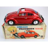Bandai tinplate Kingsize Volkswagen / Sedan (red, no. 4084), missing indicators, battery compartment