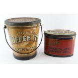 Lovells. Two Lovells Toffee Rex confectionary tins, both with lids largest height 26cm approx.