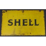 Enamel sign. A double sided yellow enamel 'Shell' sign, 77cm x 46cm approx. (buyer collects)