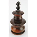 Treen lignum vitae coffee grinder with bullet shaped finial, circa early 1800s, height 25cm approx.