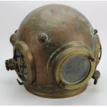 Diving interest. Copper / brass divers helmet, glass intact, height 31cm (buyer collects, heavy)