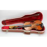 Violins. Two cased violins (one with label inside 'Repaired by John Young, Aberdeen', back length