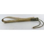 Leather camel whip / crop, with white metal handle, total length 90cm approx.