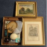 Collectables. A collection of various items, including two watercolours (incl. Norwich Cathedral & a