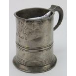 Victorian Public House pewter one pint mug inscribed on front "J. Smith, Queen's Arms, Red Bank" -