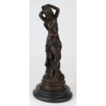 Bronze classical nude figure. On a marble base. Height measures approx 29cm from base.