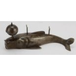 Eastern metal inkwell, depicting a fish, length 23cm approx.