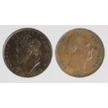 Farthings (2): 1828 nEF, a few surfac marks, and 1834 incuse saltire nEF
