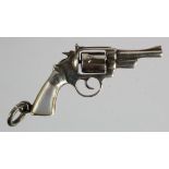 Miniature silver hallmarked Pistol .825 marked, chamber even rotates, pearl grips, unusual.