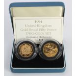 Fifty Pence Two-Coin Set 1993/94 (EU Presidency and D-Day) aFDC boxed as issued