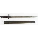 US P'17 Bayonet by Remington, in its steel mounted leather scabbard, with US Belt hook mount