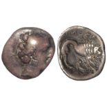 Ancient Greek: Massalia (Southern Gaul) silver Drachm 2ndC BC. Artemis r. / lion r. CR6979; LT785-