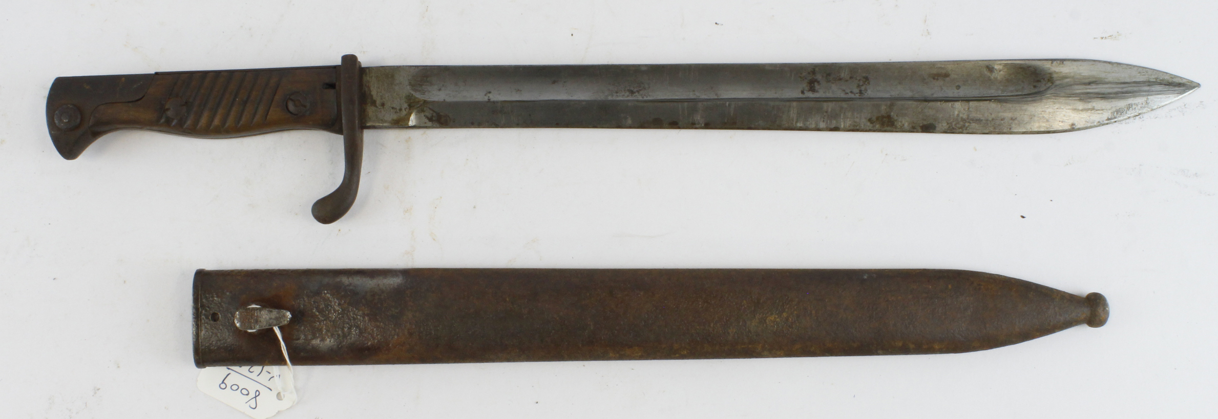 Imperial German Model 98/05 "Butcher" bayonet in its steel scabbard. Ricasso maker marked "Ferd