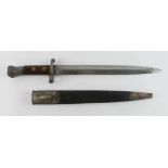 Wilkinson bayonet, with leather and steel scabbard. Blade marked '12 '97'. Hilt regimentally