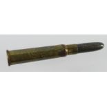 WW1 Princess Mary bullet pencil. ‘M’ monogram to case, pencil lid stamped ‘Sterling silver’