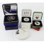 Collection of World Silver Proof issues. Includes Solomon Islands 5oz, Fiji 2oz, boxed Crown size