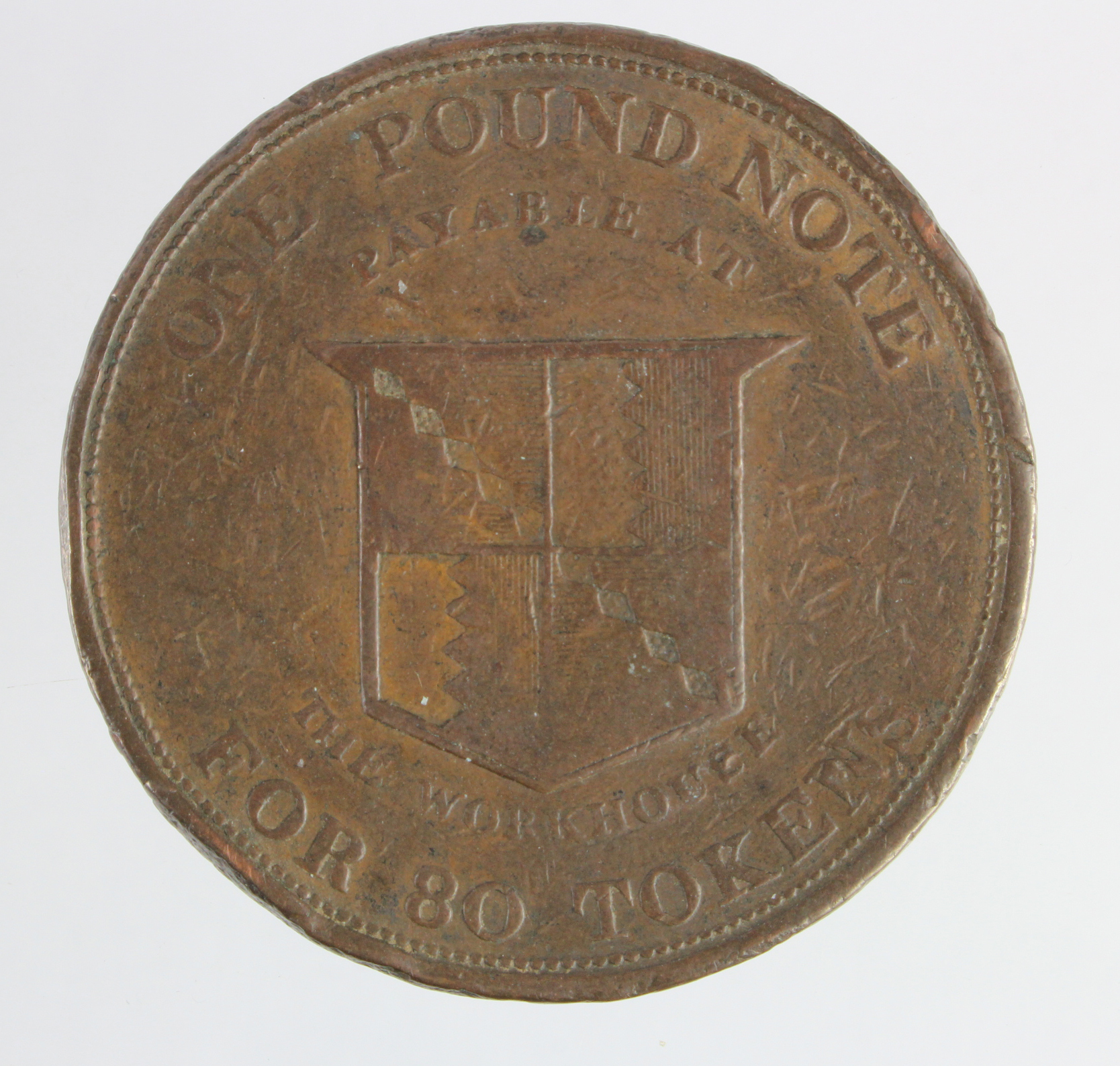 Token, 19thC: Birmingham Workhouse large copper Threepence 1813 nVF with knocks and marks. - Image 2 of 2