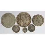Bolivia (6) 19thC silver coins, mixed grade, two holed.