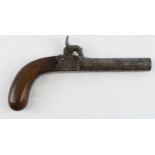 Unusual large bore 19th century percussion pocket pistol with folding trigger screw barrel no