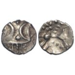 Celtic Britain uninscribed silver unit of the Iceni, mid to late 1stC BC. ECEN symbol / horse. S.