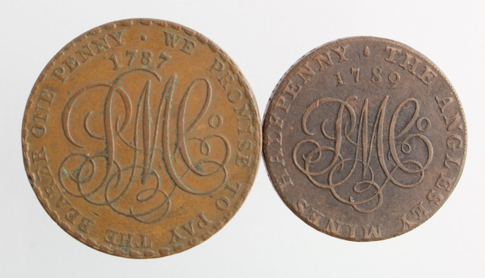 Tokens, 18thC (2): Druid Head Penny 1787, and Druid Head Halfpenny 1789, standard edges, VF - Image 2 of 2