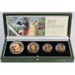 Four coin set 2007 (Five Pounds, Two Pounds, Sovereign & Half Sovereign) Proof FDC boxed as issued