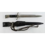 German WW2 Parade Bayonet with scabbard and leather frog. Blade maker marked 'Karl Henkel