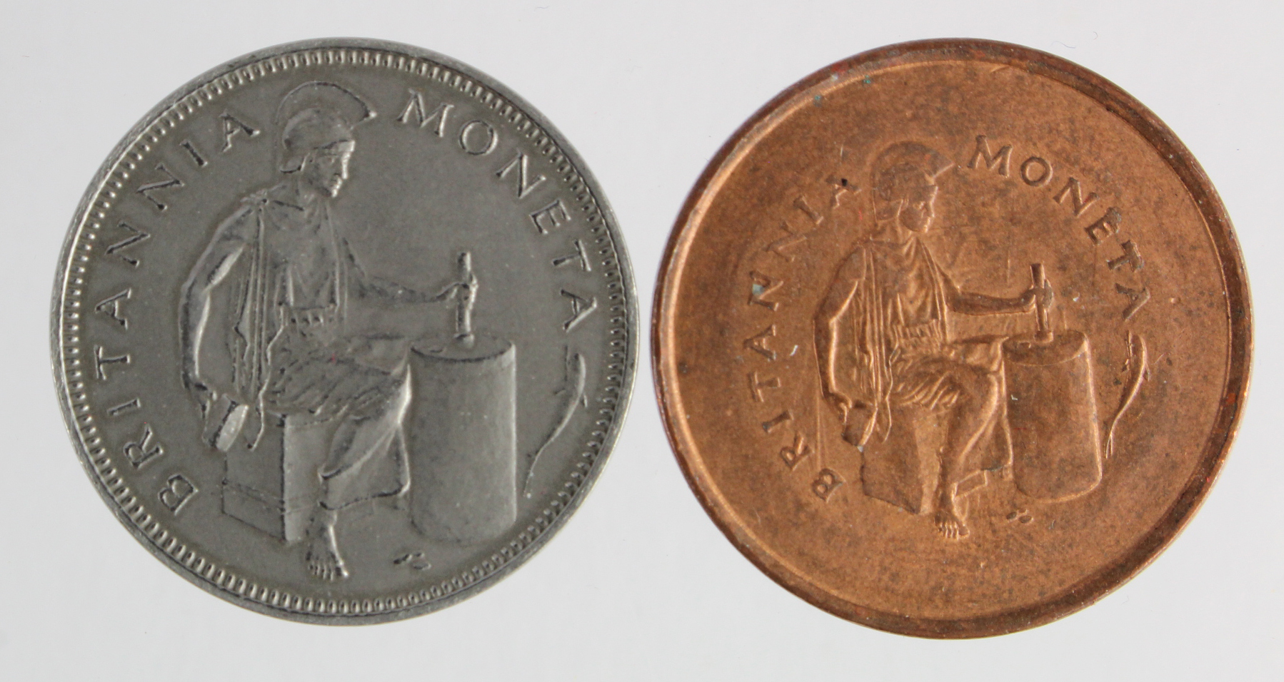 Royal Mint Trial Pieces (2): Trial Die 1957 white metal d.25.5mm EF, and a different design in