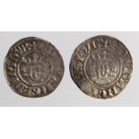 Edward I silver Pennies (2) of London, VF+ but both ex-button or cufflink mounts rev.