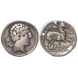 Celtic Iberia silver denarius of the Suessetani (or Vescetani?) City of Bolskan 1st-2ndC BC. Bearded