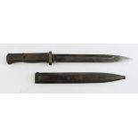 German WW2 K98 bayonet with wooden grips made by W.K.C, scabbard marked Berg & Co 1939 with